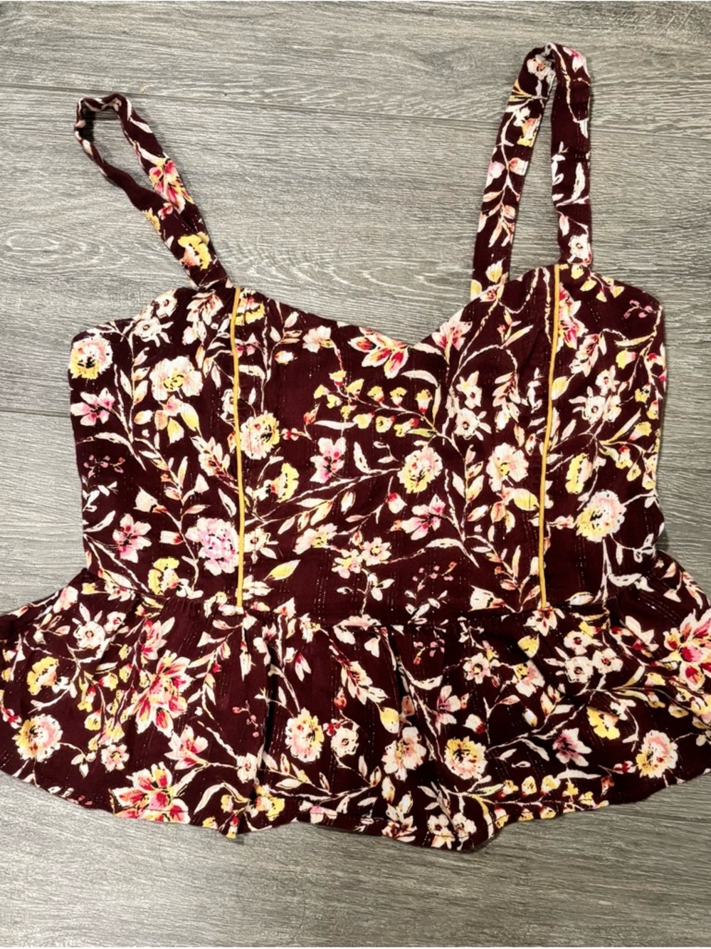 Floral Burgundy Peplum Crop Top with Spaghetti Straps